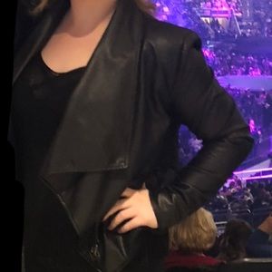 Cowl Neck Faux Leather Jacket